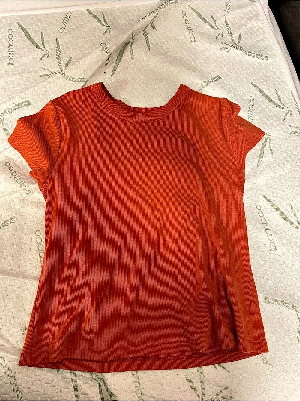Orange Ribbed Short Sleeve Top